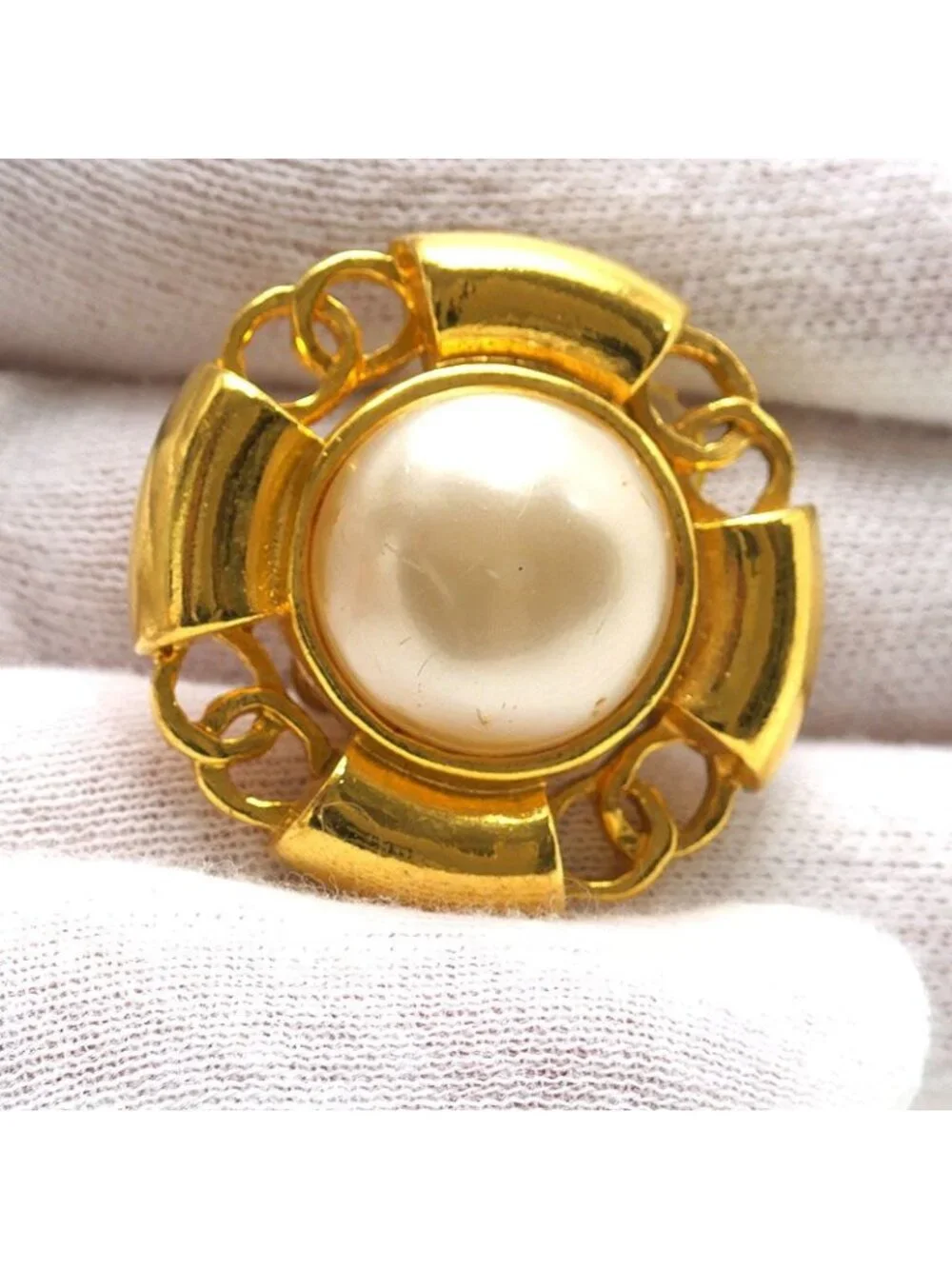 Chanel Faux Pearl Earrings 93P Gold Plated